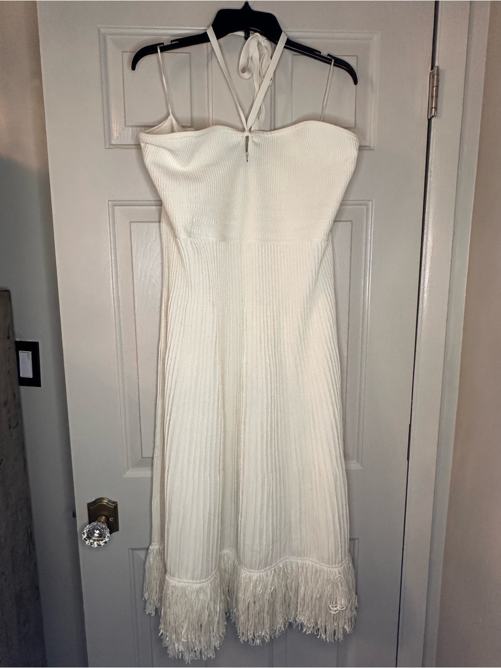 EXPRESS White Halter Midi Dress with Fringe Hem